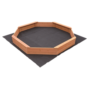 Large octagonal wooden sandpit with bench seats