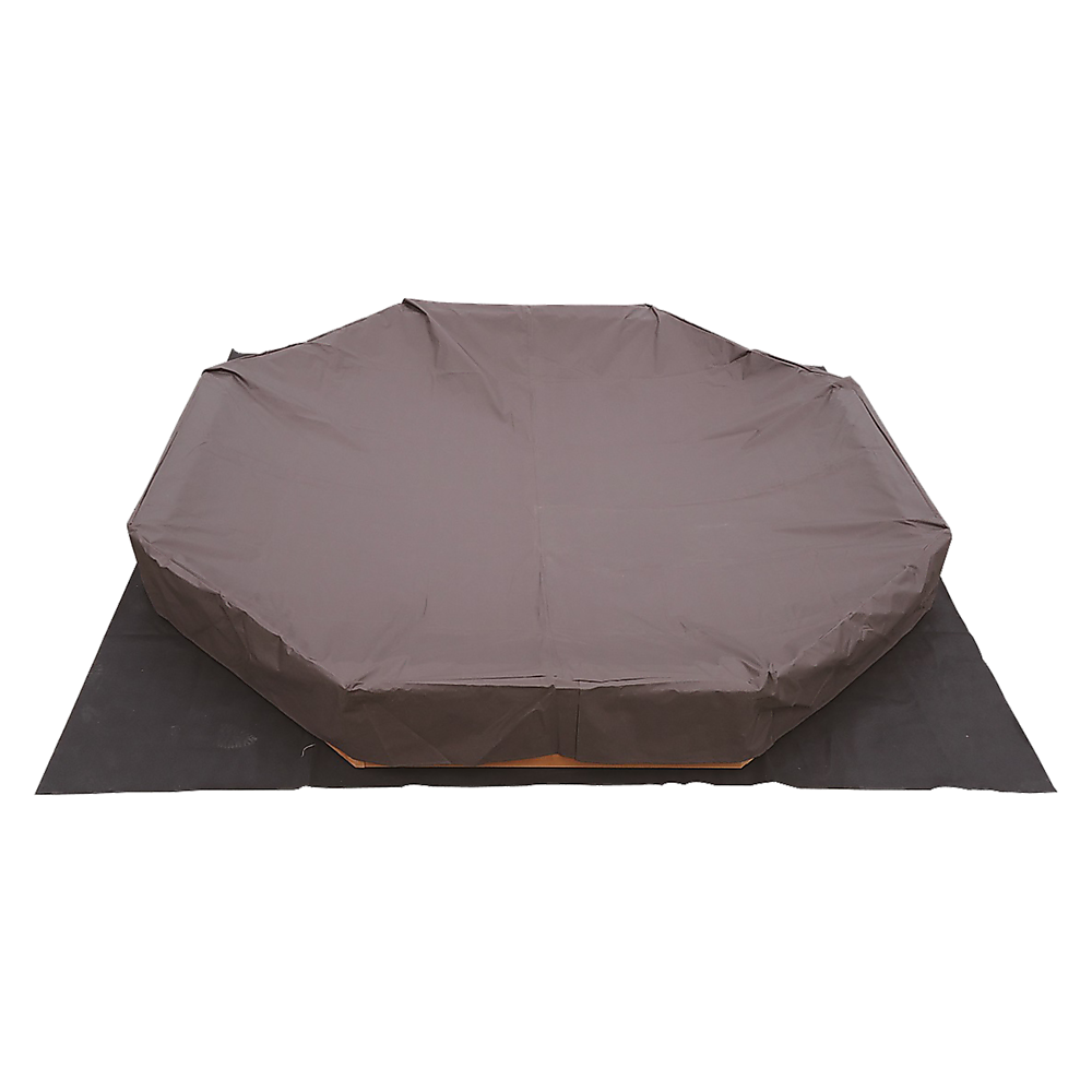 Octagonal wooden sandpit with cover tarp