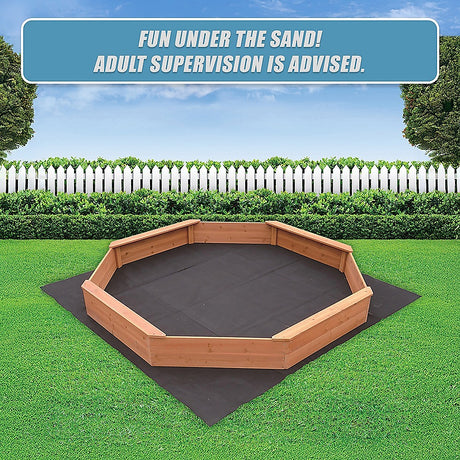 Octagonal wooden sandpit outdoor setup