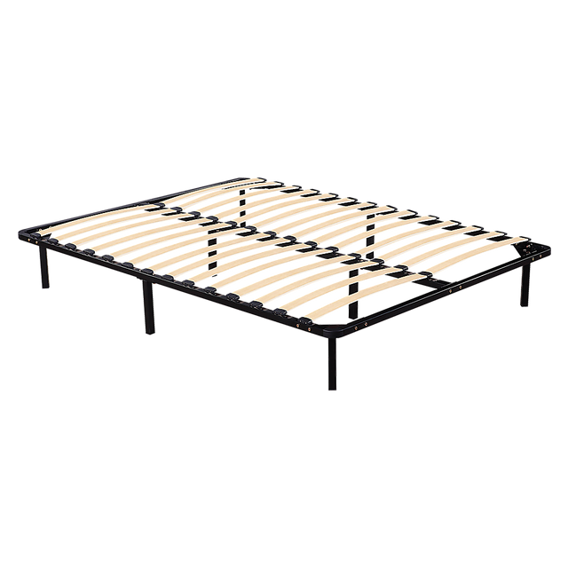 Allure steel queen bed frame in black powder-coated finish — full front view — Allure Home Collections