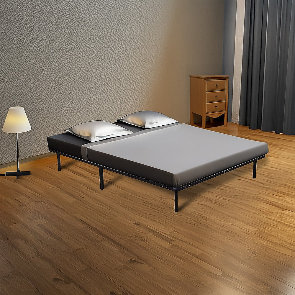 Allure steel queen bed frame close-up showing black powder-coat finish — Allure Home Collections