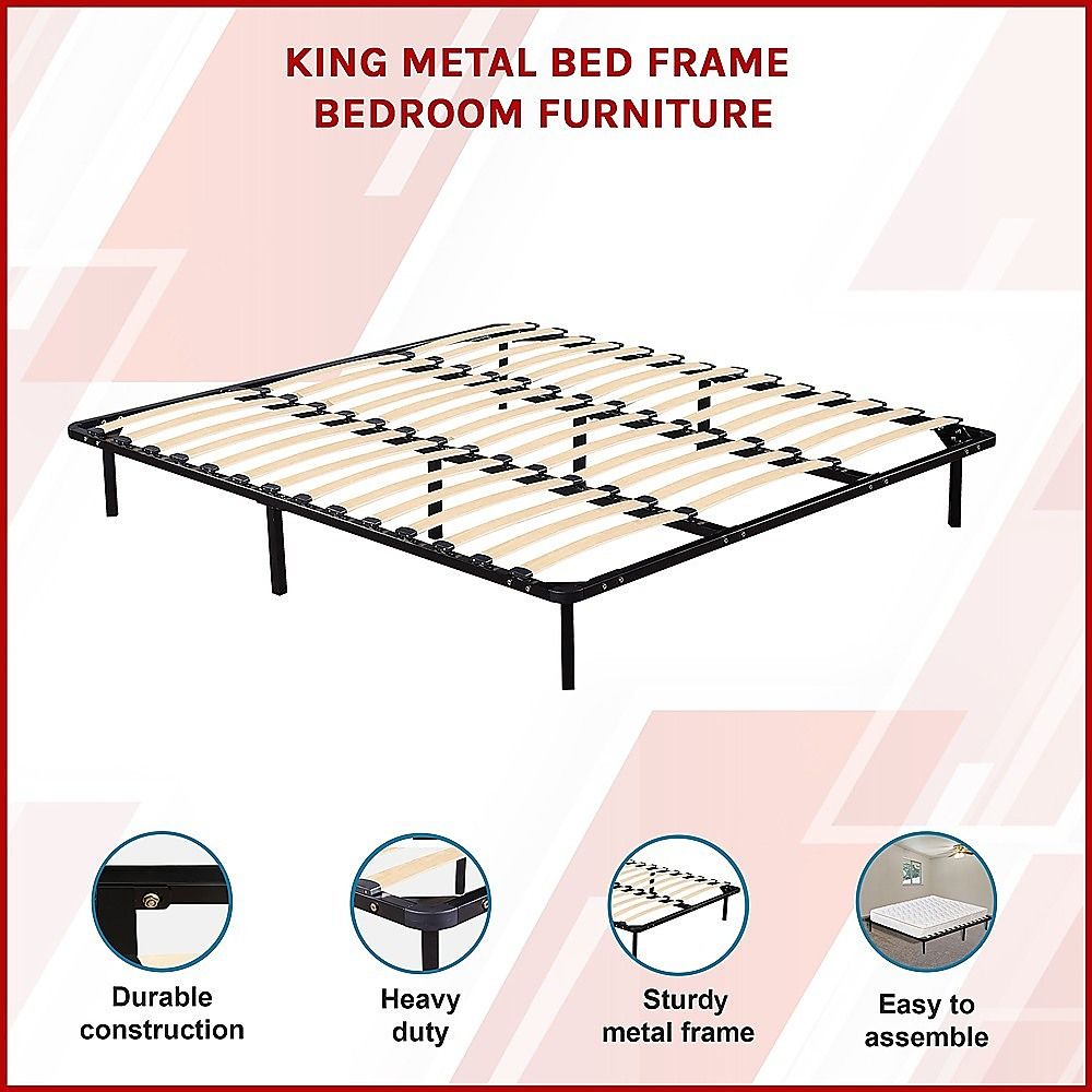 King metal bed frame side profile showing 30cm low-profile height — Allure Home Collections
