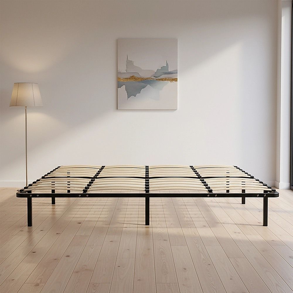 King metal bed frame from foot end showing full 183cm width — Allure Home Collections