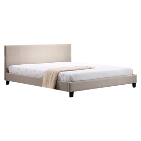 Gladesville king bed in beige linen with a stitched headboard in a calm master bedroom