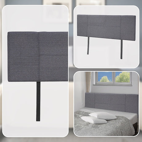 Designer Stitched Queen Bed Headboard — Grey Linen — Allure Home Collections
