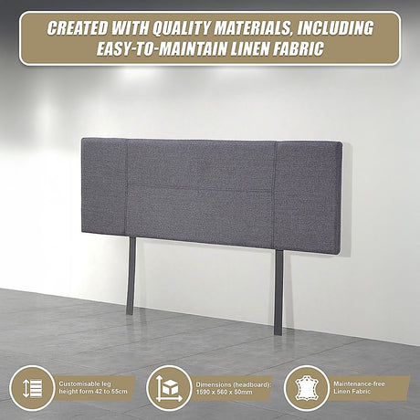 Designer Stitched Queen Bed Headboard — Grey Linen — Allure Home Collections