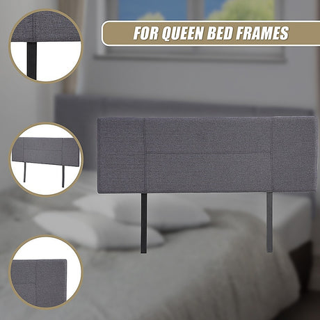 Designer Stitched Queen Bed Headboard — Grey Linen — Allure Home Collections
