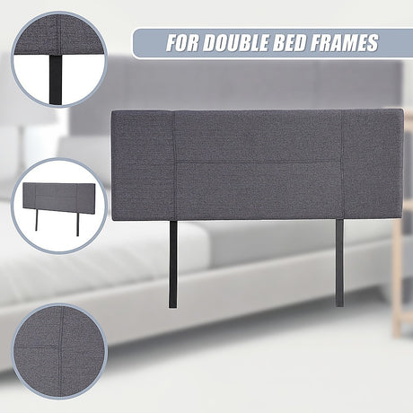 Linen Fabric Double Bed Headboard Bedhead - Grey