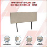 Designer Stitched Double Bed Headboard — Beige Linen, Adjustable Height — Allure Home Collections