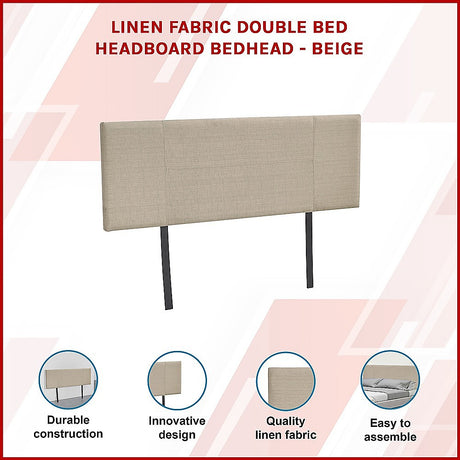 Designer Stitched Double Bed Headboard — Beige Linen, Adjustable Height — Allure Home Collections