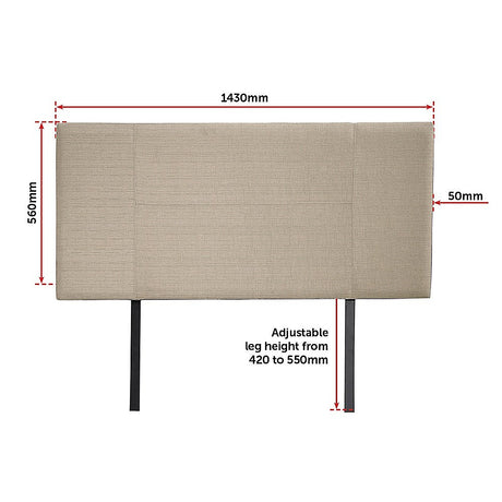 Designer Stitched Double Bed Headboard — Beige Linen, Adjustable Height — Allure Home Collections