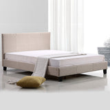 Double Linen Fabric Bed Frame Beige