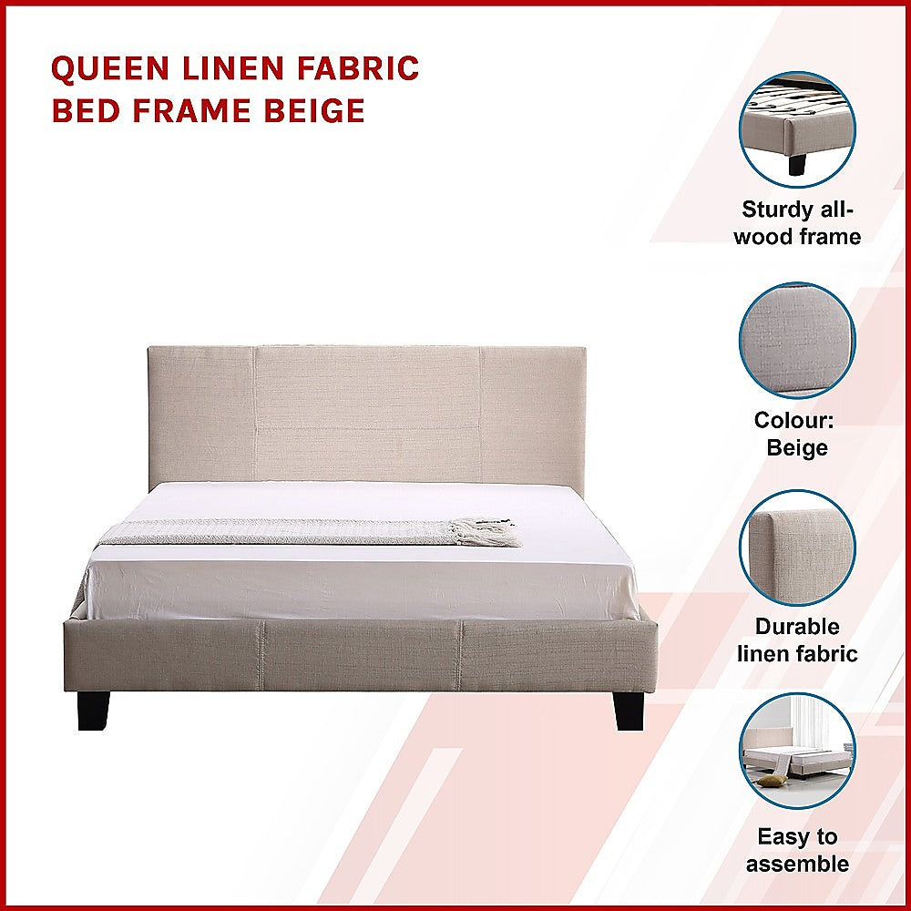 Palermo Queen Bed Frame in Beige Linen