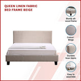 Palermo Queen Bed Frame in Beige Linen