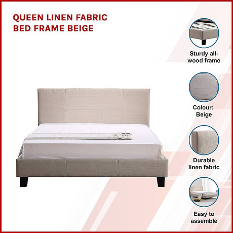 Palermo Queen Bed Frame in Beige Linen