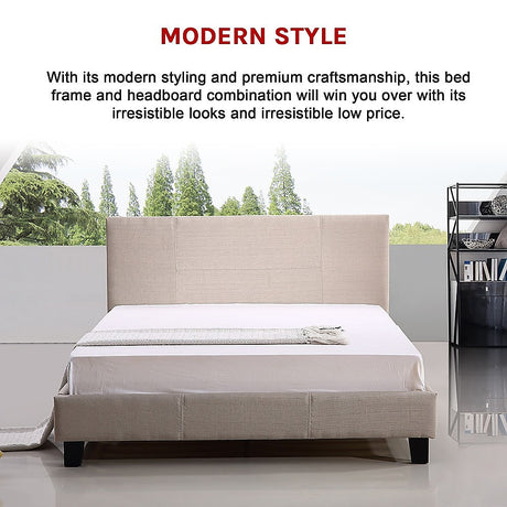Palermo Queen Bed Frame in Beige Linen