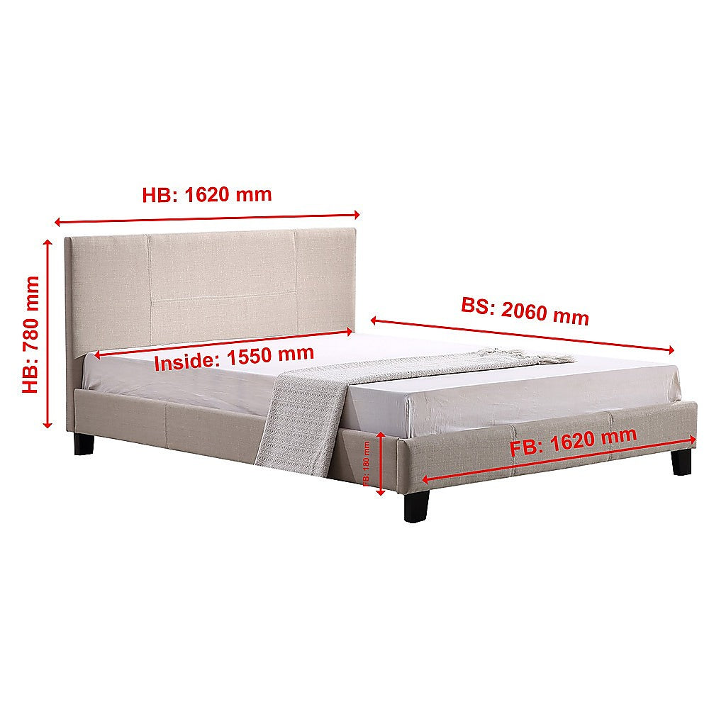 Palermo Queen Bed Frame in Beige Linen