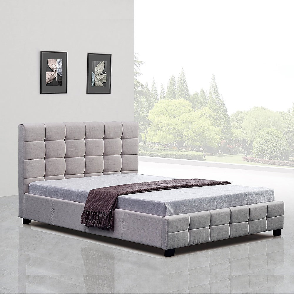 Palermo Beige Linen Queen Bed Frame