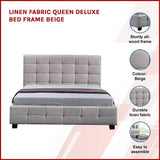 Palermo Beige Linen Queen Bed Frame