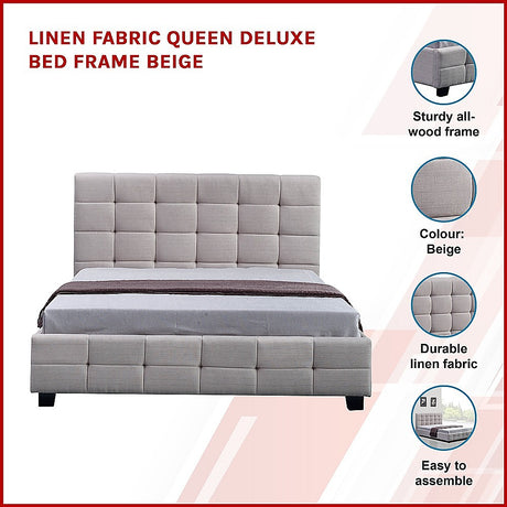 Palermo Beige Linen Queen Bed Frame