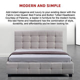 Palermo Beige Linen Queen Bed Frame