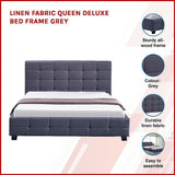 Palermo Grey Linen Queen Bed Frame
