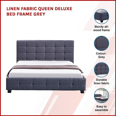 Palermo Grey Linen Queen Bed Frame