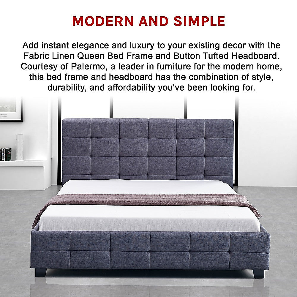 Palermo Grey Linen Queen Bed Frame