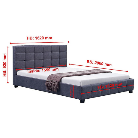 Palermo Grey Linen Queen Bed Frame