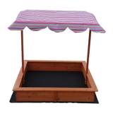 Wooden sandpit with adjustable multi coloured canopy