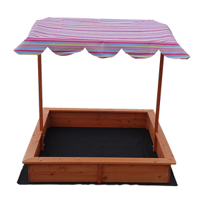 Wooden sandpit with adjustable multi coloured canopy