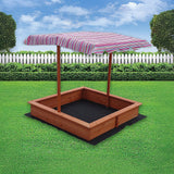 Wooden sandpit with adjustable multi coloured canopy