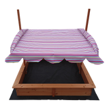 Wooden sandpit with adjustable multi coloured canopy