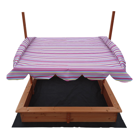 Wooden sandpit with adjustable multi coloured canopy