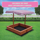 Wooden sandpit with adjustable multi coloured canopy