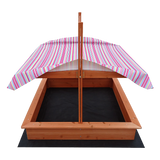 Wooden sandpit with adjustable multi coloured canopy