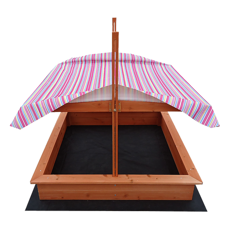 Wooden sandpit with adjustable multi coloured canopy