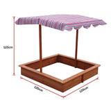 Wooden sandpit with adjustable multi coloured canopy