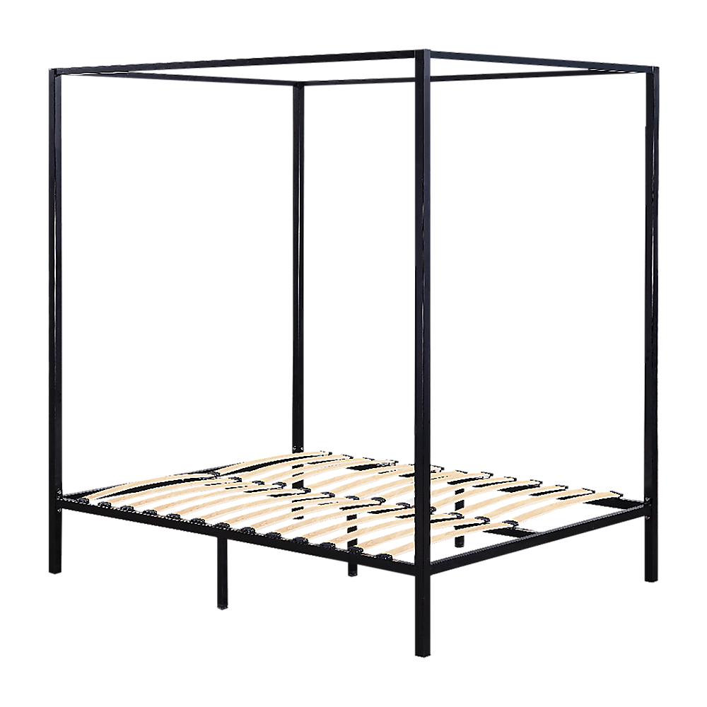 Allure four poster double bed frame in black powder-coated steel — full view — Allure Home Collections
