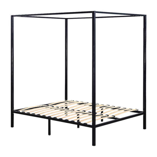 Allure four poster double bed frame in black powder-coated steel — full view — Allure Home Collections