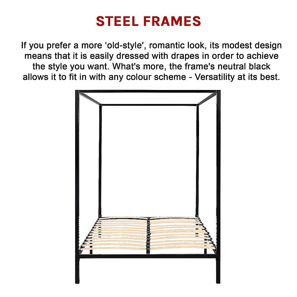 Allure four poster double bed frame from foot end showing canopy — Allure Home Collections