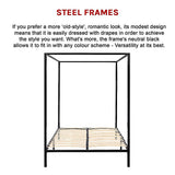 Allure four poster double bed frame from foot end showing canopy — Allure Home Collections