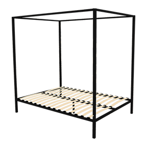Lane Cove queen four poster bed in sleek black steel in a stylish modern bedroom