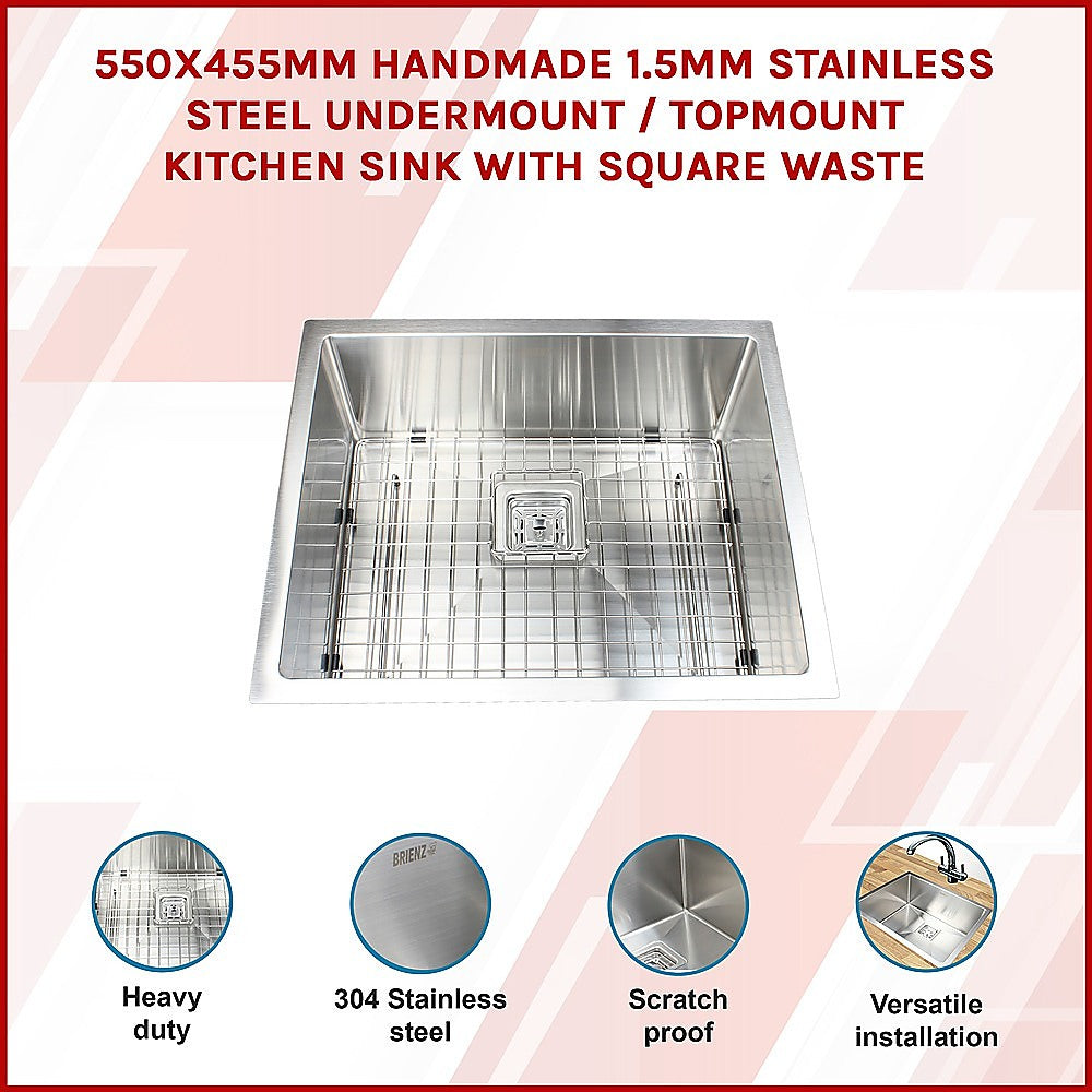 Handmade stainless steel kitchen sink 550x455mm