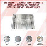 Handmade stainless steel kitchen sink 550x455mm