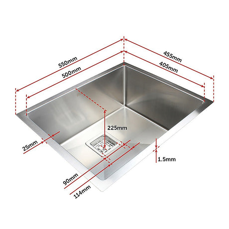 Handmade stainless steel kitchen sink 550x455mm