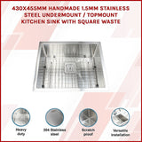 Handmade stainless steel kitchen sink 430x455mm