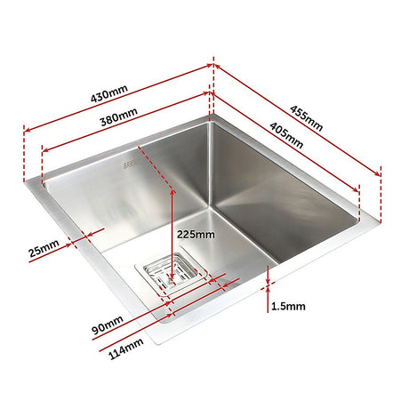 Handmade stainless steel kitchen sink 430x455mm