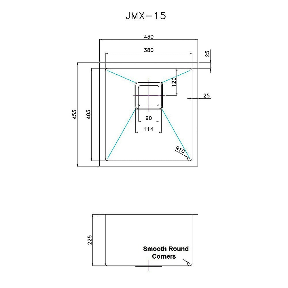 Handmade stainless steel kitchen sink 430x455mm