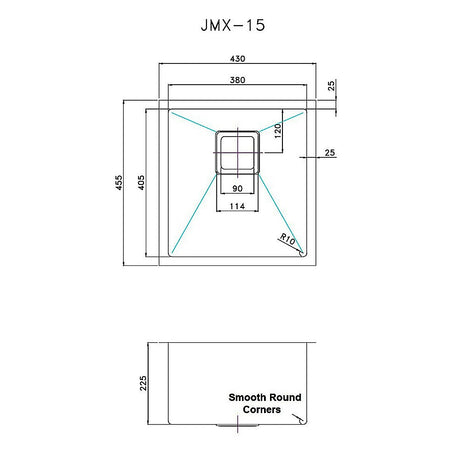 Handmade stainless steel kitchen sink 430x455mm